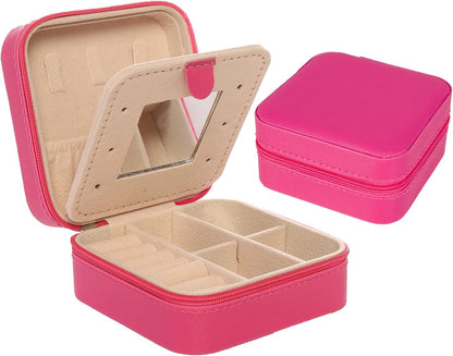 Travel jewelry case Travel jewelry box Travel Jewelry Organizer Small box Gift for Girls Women with Mirror(Pink)