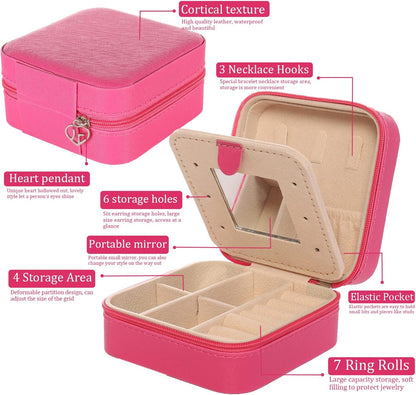 Travel jewelry case Travel jewelry box Travel Jewelry Organizer Small box Gift for Girls Women with Mirror(Pink)
