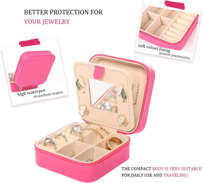 Travel jewelry case Travel jewelry box Travel Jewelry Organizer Small box Gift for Girls Women with Mirror(Pink)