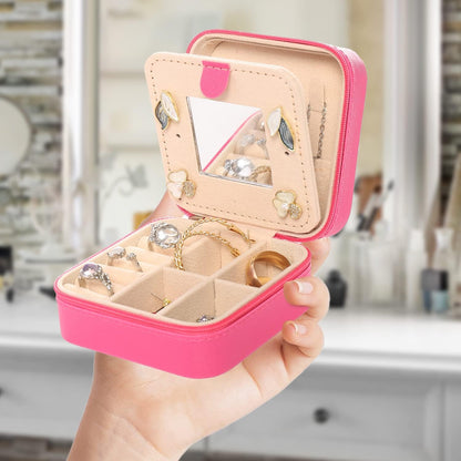 Travel jewelry case Travel jewelry box Travel Jewelry Organizer Small box Gift for Girls Women with Mirror(Pink)