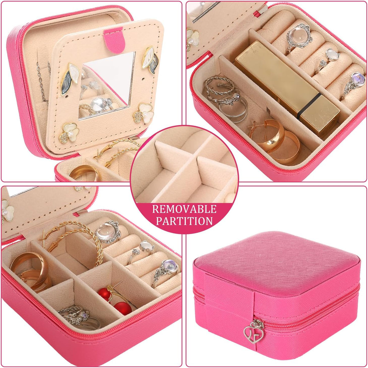 Travel jewelry case Travel jewelry box Travel Jewelry Organizer Small box Gift for Girls Women with Mirror(Pink)