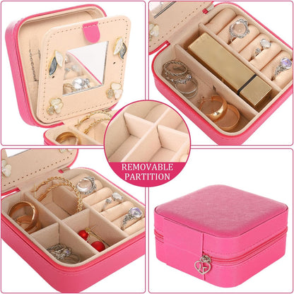 Travel jewelry case Travel jewelry box Travel Jewelry Organizer Small box Gift for Girls Women with Mirror(Pink)