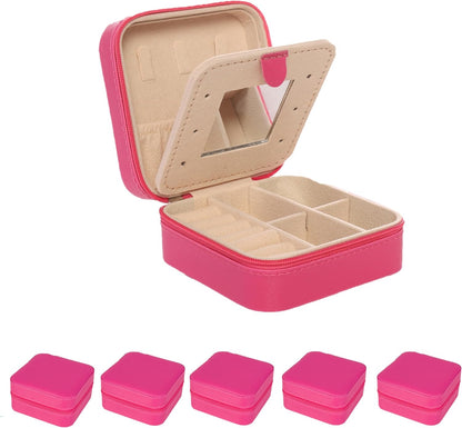 Travel jewelry case Travel jewelry box Travel Jewelry Organizer Small box Gift for Girls Women with Mirror(Pink)