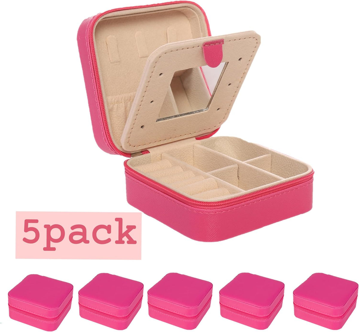 Travel jewelry case Travel jewelry box Travel Jewelry Organizer Small box Gift for Girls Women with Mirror(Pink)