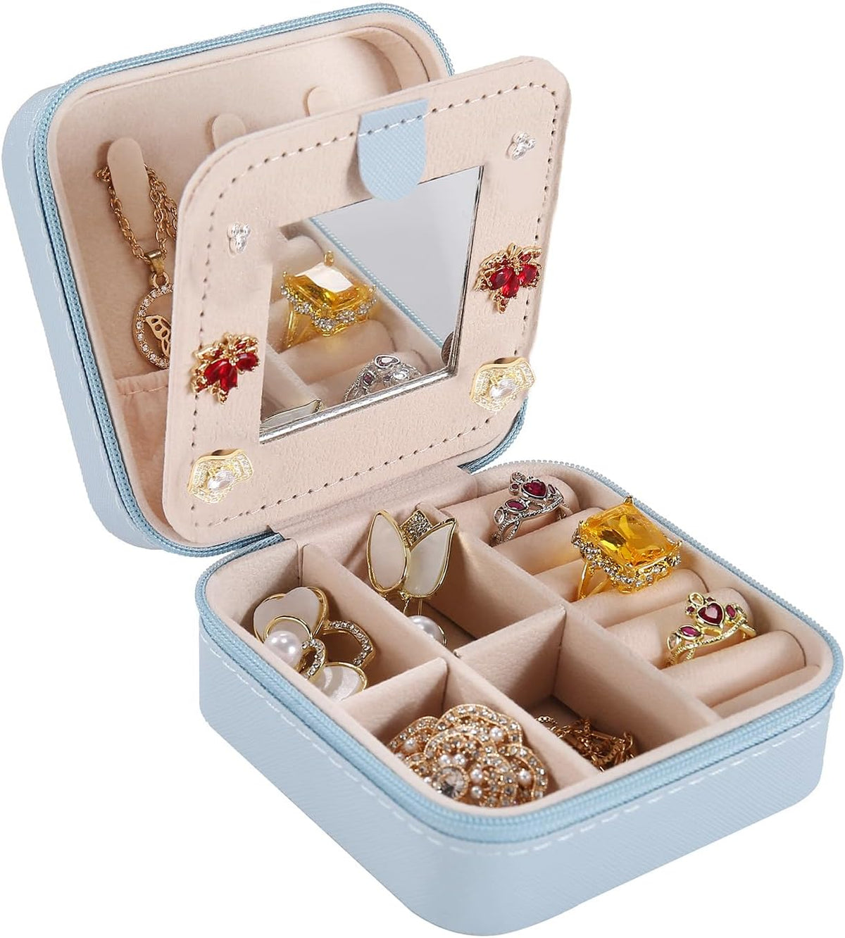 Travel jewelry case Travel jewelry box Travel Jewelry Organizer Small box Gift for Girls Women with Mirror(Pink)