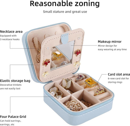 Travel jewelry case Travel jewelry box Travel Jewelry Organizer Small box Gift for Girls Women with Mirror(Pink)
