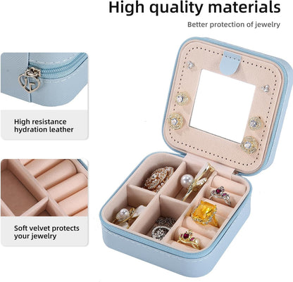 Travel jewelry case Travel jewelry box Travel Jewelry Organizer Small box Gift for Girls Women with Mirror(Pink)