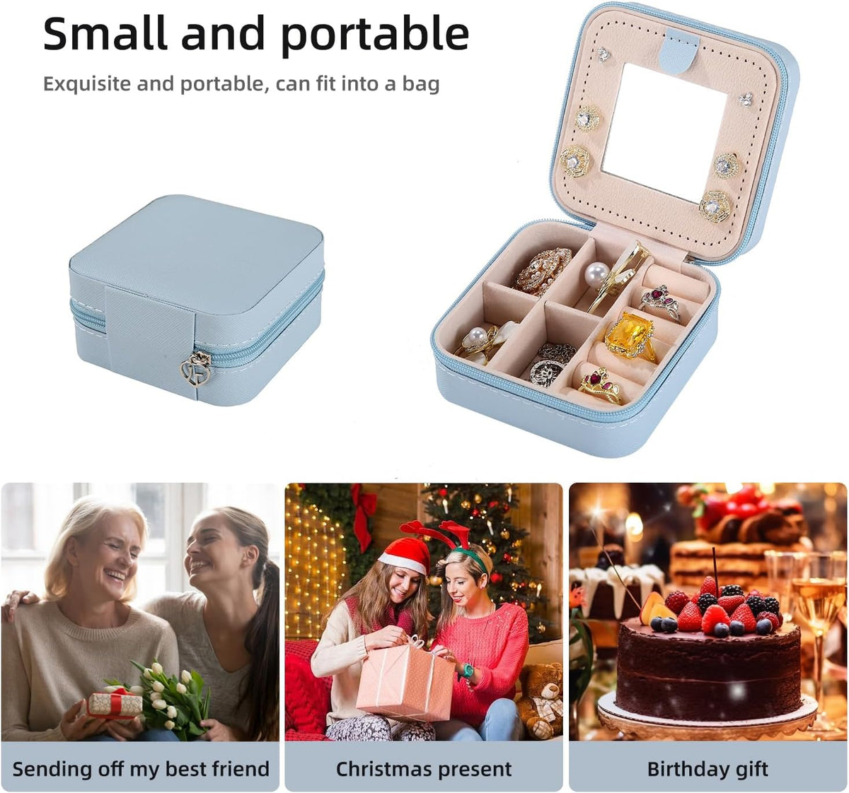 Travel jewelry case Travel jewelry box Travel Jewelry Organizer Small box Gift for Girls Women with Mirror(Pink)