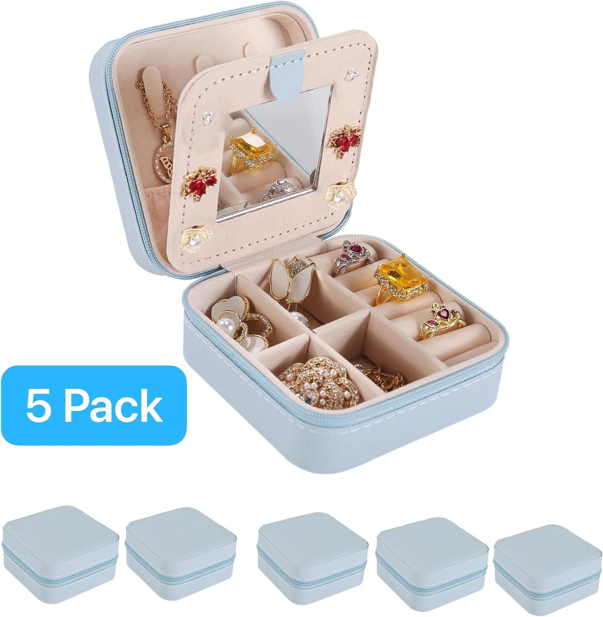 Travel jewelry case Travel jewelry box Travel Jewelry Organizer Small box Gift for Girls Women with Mirror(Pink)