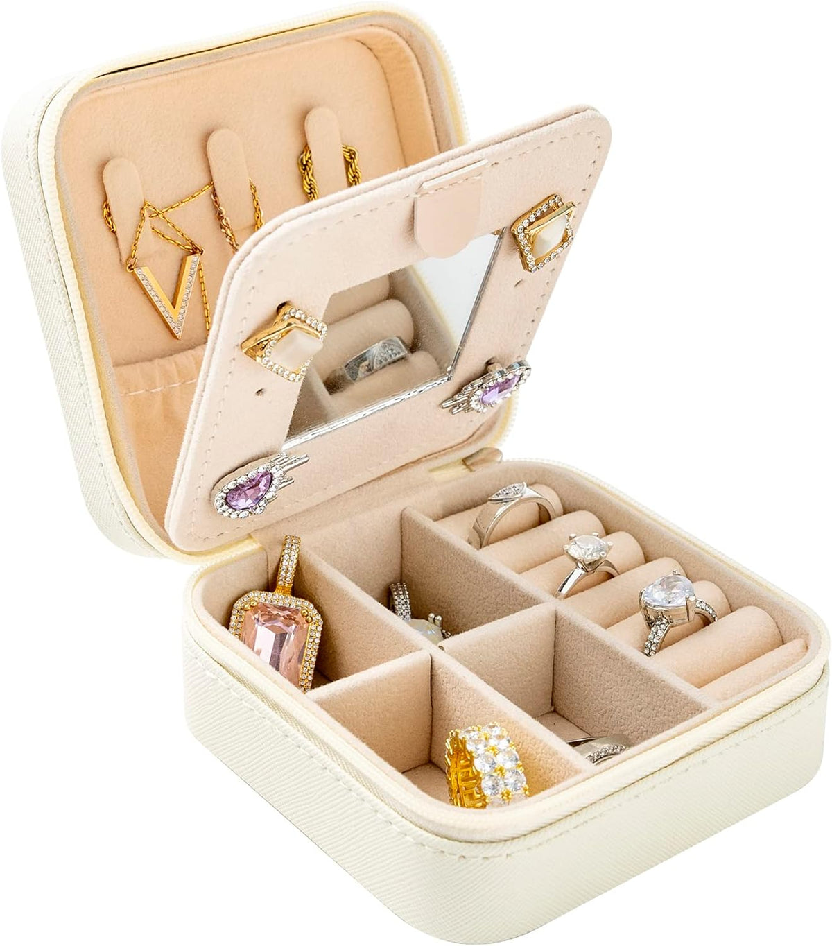 Travel jewelry case Travel jewelry box Travel Jewelry Organizer Small box Gift for Girls Women with Mirror(Pink)