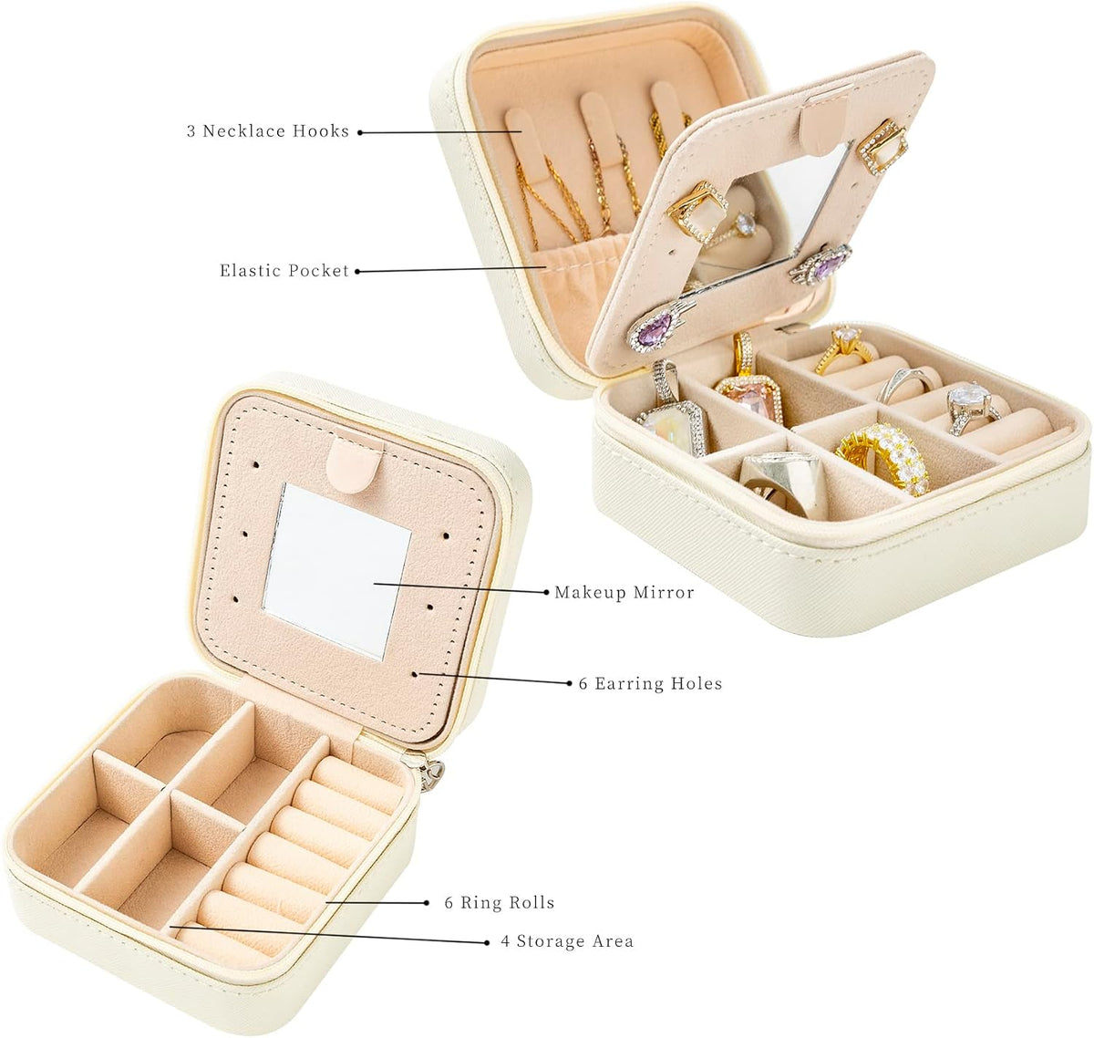 Travel jewelry case Travel jewelry box Travel Jewelry Organizer Small box Gift for Girls Women with Mirror(Pink)