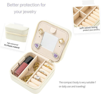 Travel jewelry case Travel jewelry box Travel Jewelry Organizer Small box Gift for Girls Women with Mirror(Pink)