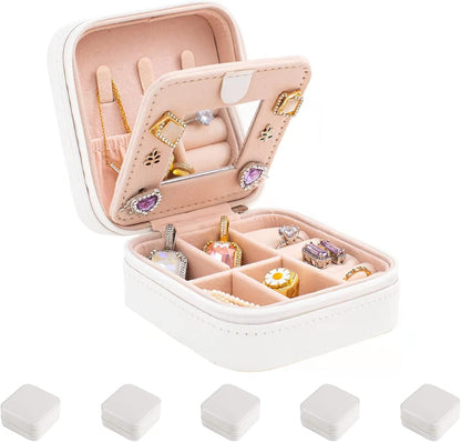 Travel jewelry case Travel jewelry box Travel Jewelry Organizer Small box Gift for Girls Women with Mirror(Pink)