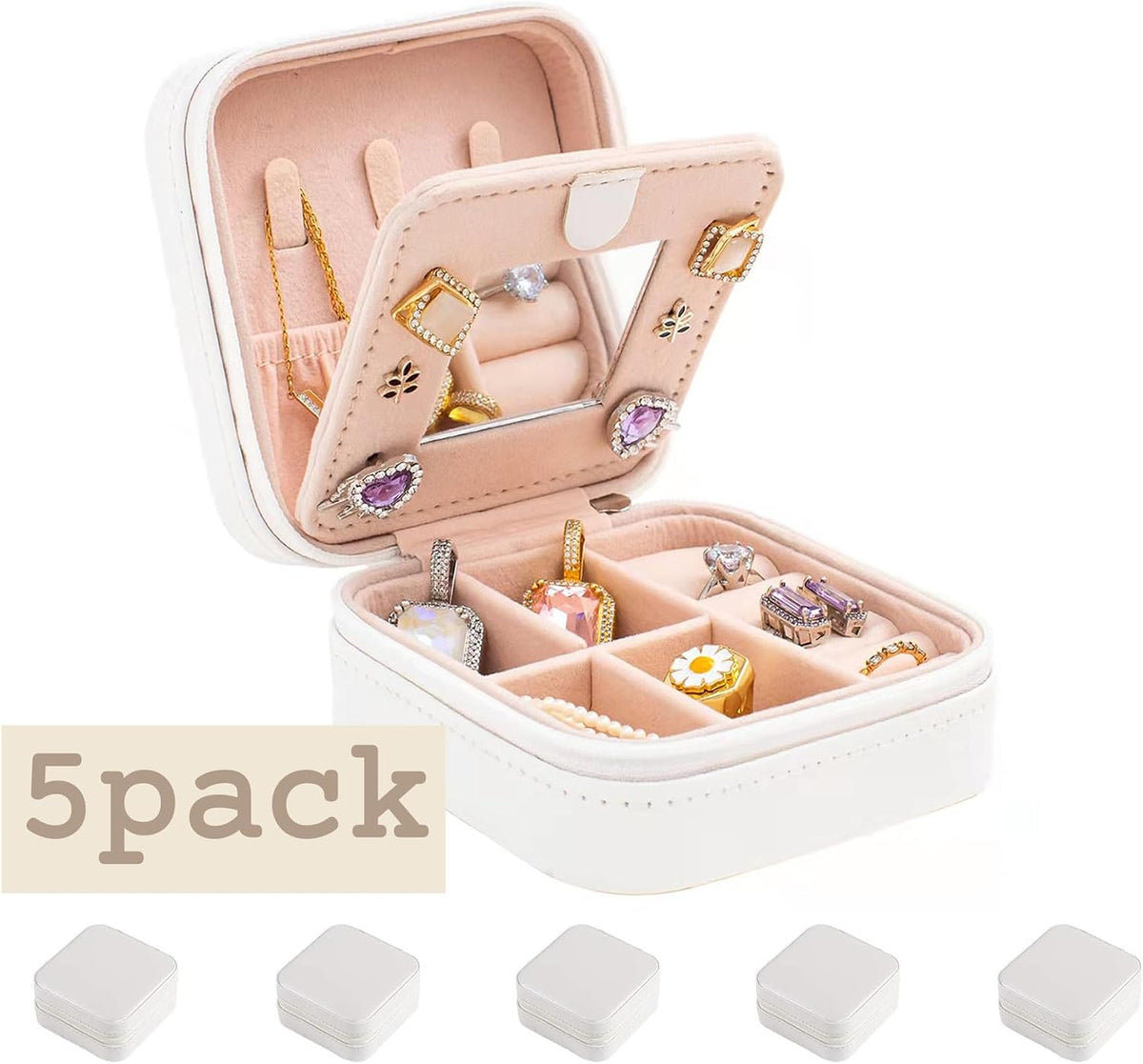 Travel jewelry case Travel jewelry box Travel Jewelry Organizer Small box Gift for Girls Women with Mirror(Pink)