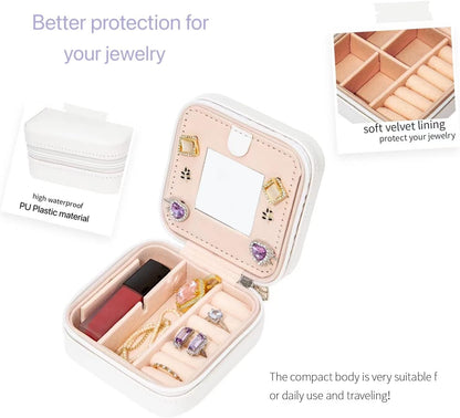 Travel jewelry case Travel jewelry box Travel Jewelry Organizer Small box Gift for Girls Women with Mirror(Pink)