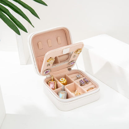 Travel jewelry case Travel jewelry box Travel Jewelry Organizer Small box Gift for Girls Women with Mirror(Pink)