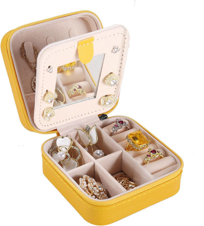 Travel jewelry case Travel jewelry box Travel Jewelry Organizer Small box Gift for Girls Women with Mirror(Pink)
