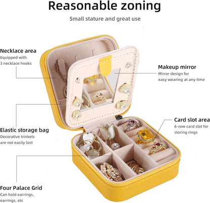 Travel jewelry case Travel jewelry box Travel Jewelry Organizer Small box Gift for Girls Women with Mirror(Pink)