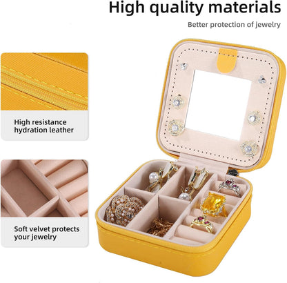 Travel jewelry case Travel jewelry box Travel Jewelry Organizer Small box Gift for Girls Women with Mirror(Pink)