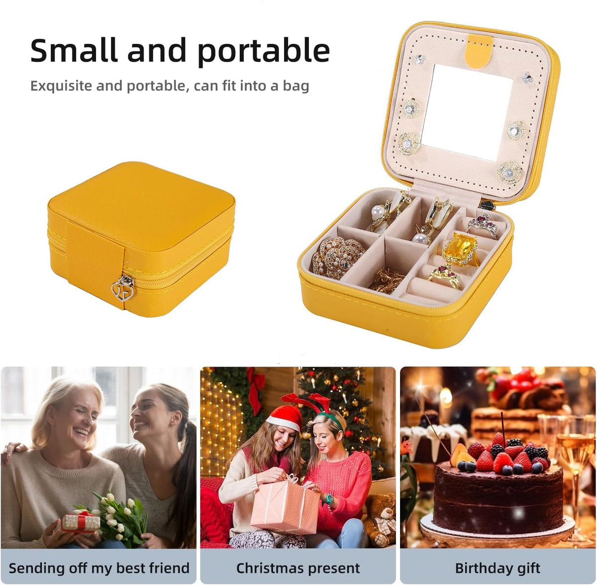 Travel jewelry case Travel jewelry box Travel Jewelry Organizer Small box Gift for Girls Women with Mirror(Pink)