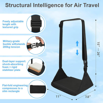 Foot Hammock for Plane Travel, Upgraded Airplane Foot Rest with Memory Foam, Hardboard, Portable Zippered Leg Hammock for Long Flight, Under Desk Footrest, No Collapse Foot Sling, Travel Essentials