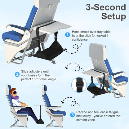 Foot Hammock for Plane Travel, Upgraded Airplane Foot Rest with Memory Foam, Hardboard, Portable Zippered Leg Hammock for Long Flight, Under Desk Footrest, No Collapse Foot Sling, Travel Essentials