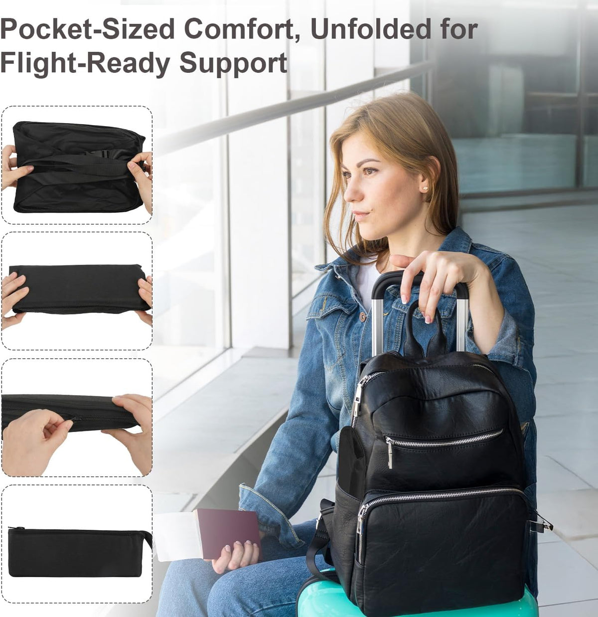 Foot Hammock for Plane Travel, Upgraded Airplane Foot Rest with Memory Foam, Hardboard, Portable Zippered Leg Hammock for Long Flight, Under Desk Footrest, No Collapse Foot Sling, Travel Essentials