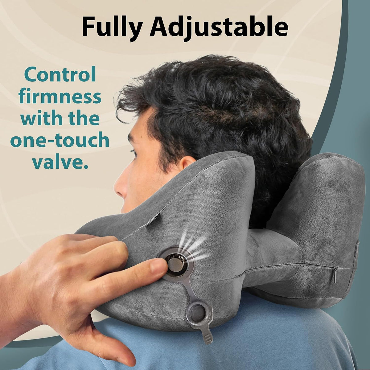 Air Inflatable Neck Pillow for Traveling on Plane - H-Shape Hooded Airplane Pillow with 5 Snooze Modes, Fast Inflation, Pressure Control, Cozy Clip-On Hood & Plushy Cover - Size L, Jet Black