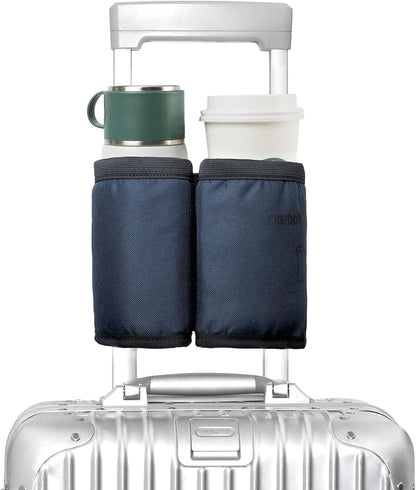 Luggage Cup Holder with Strap, Travel Drink Holder with Phone Pocket, Hands Free Suitcase Drink Carrier Fits Stanley 40oz Cups, Luggage Accessories for Travel Airport Convenience