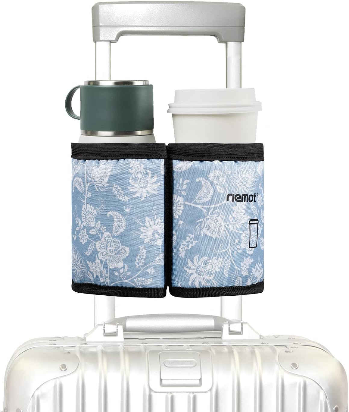 Luggage Cup Holder with Strap, Travel Drink Holder with Phone Pocket, Hands Free Suitcase Drink Carrier Fits Stanley 40oz Cups, Luggage Accessories for Travel Airport Convenience