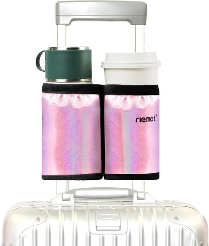 Luggage Cup Holder with Strap, Travel Drink Holder with Phone Pocket, Hands Free Suitcase Drink Carrier Fits Stanley 40oz Cups, Luggage Accessories for Travel Airport Convenience