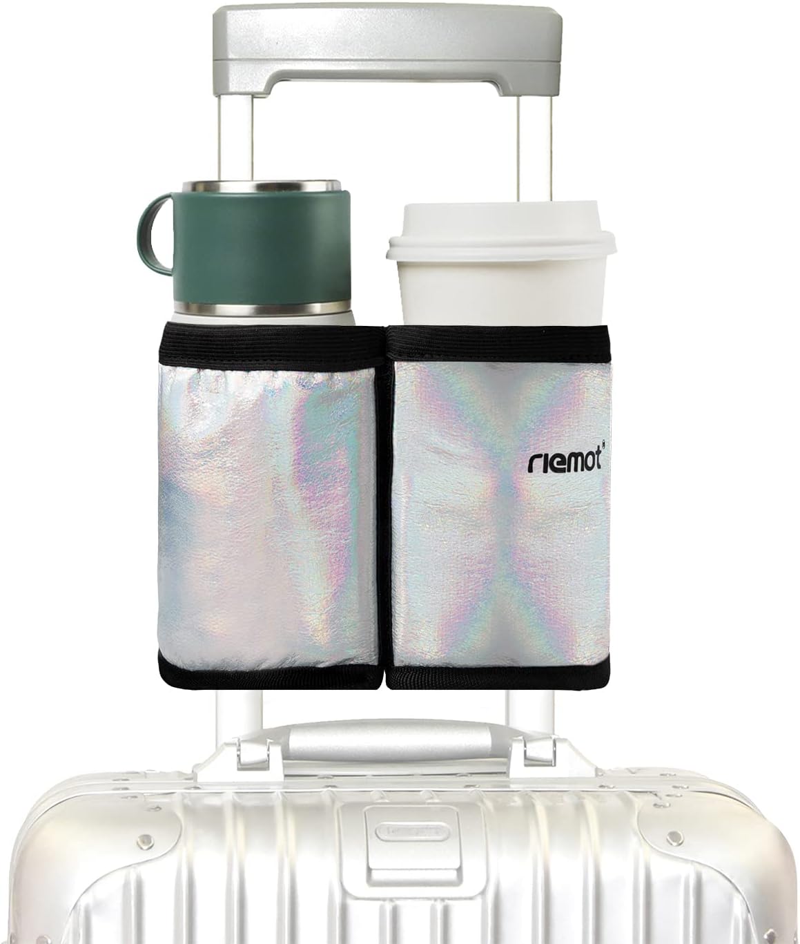 Luggage Cup Holder with Strap, Travel Drink Holder with Phone Pocket, Hands Free Suitcase Drink Carrier Fits Stanley 40oz Cups, Luggage Accessories for Travel Airport Convenience