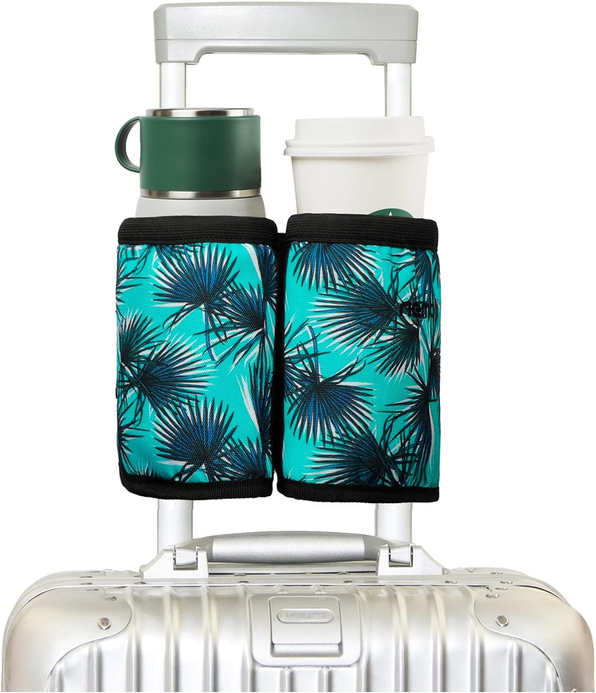 Luggage Cup Holder with Strap, Travel Drink Holder with Phone Pocket, Hands Free Suitcase Drink Carrier Fits Stanley 40oz Cups, Luggage Accessories for Travel Airport Convenience