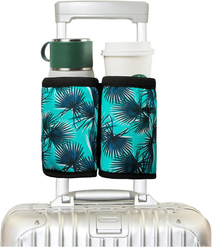 Luggage Cup Holder with Strap, Travel Drink Holder with Phone Pocket, Hands Free Suitcase Drink Carrier Fits Stanley 40oz Cups, Luggage Accessories for Travel Airport Convenience