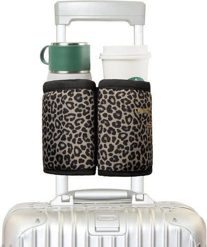 Luggage Cup Holder with Strap, Travel Drink Holder with Phone Pocket, Hands Free Suitcase Drink Carrier Fits Stanley 40oz Cups, Luggage Accessories for Travel Airport Convenience