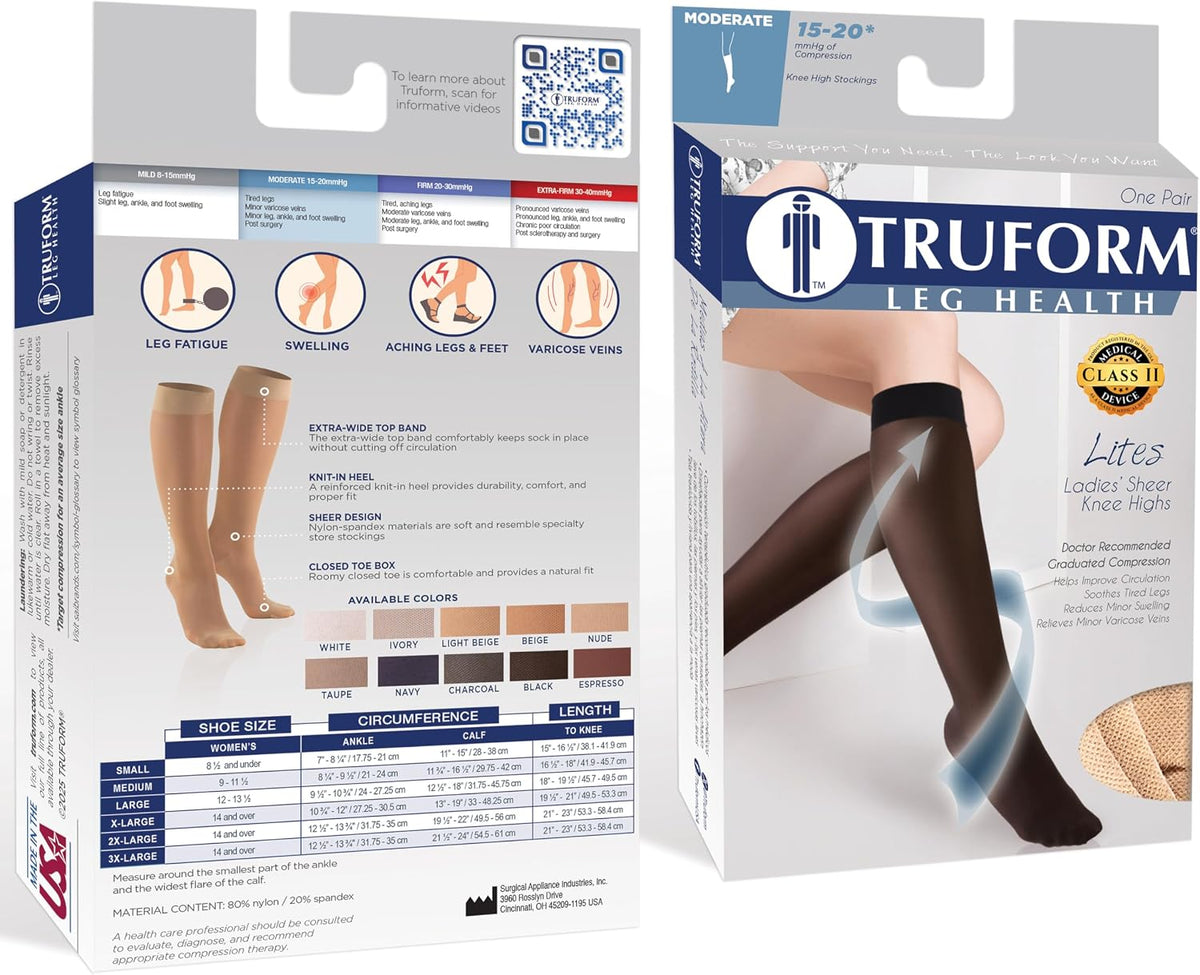 Sheer Compression Stockings, 15-20 mmHg, Women's Knee High Length, 20 Denier, Nude, Medium