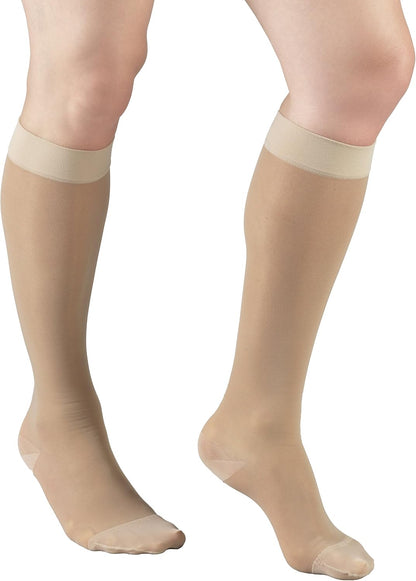 Sheer Compression Stockings, 15-20 mmHg, Women's Knee High Length, 20 Denier, Nude, Medium