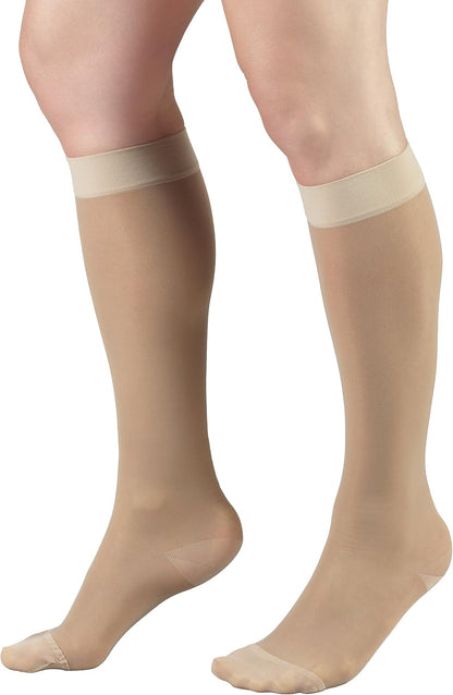 Sheer Compression Stockings, 15-20 mmHg, Women's Knee High Length, 20 Denier, Nude, Medium