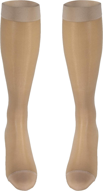 Sheer Compression Stockings, 15-20 mmHg, Women's Knee High Length, 20 Denier, Nude, Medium
