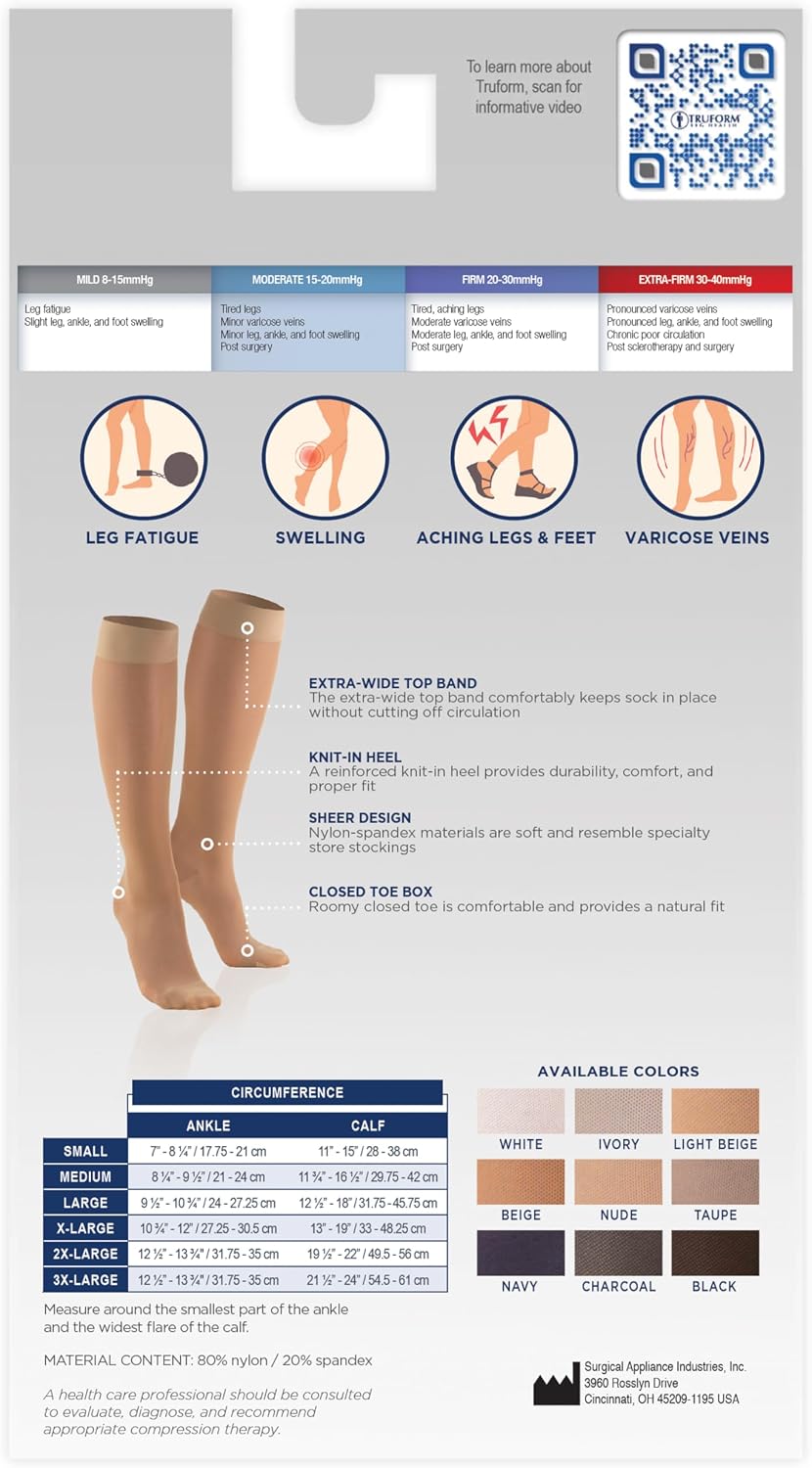 Sheer Compression Stockings, 15-20 mmHg, Women's Knee High Length, 20 Denier, Nude, Medium
