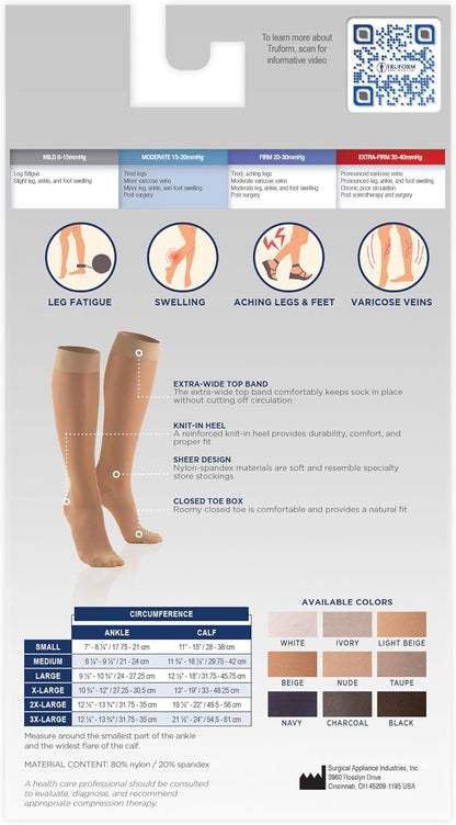 Sheer Compression Stockings, 15-20 mmHg, Women's Knee High Length, 20 Denier, Nude, Medium