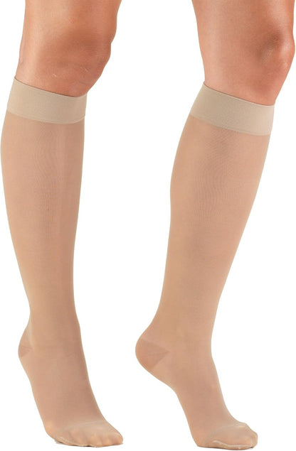 Sheer Compression Stockings, 15-20 mmHg, Women's Knee High Length, 20 Denier, Nude, Medium