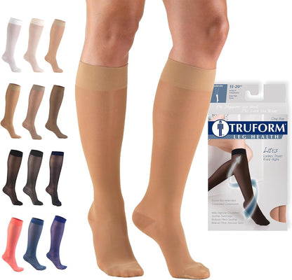 Sheer Compression Stockings, 15-20 mmHg, Women's Knee High Length, 20 Denier, Nude, Medium