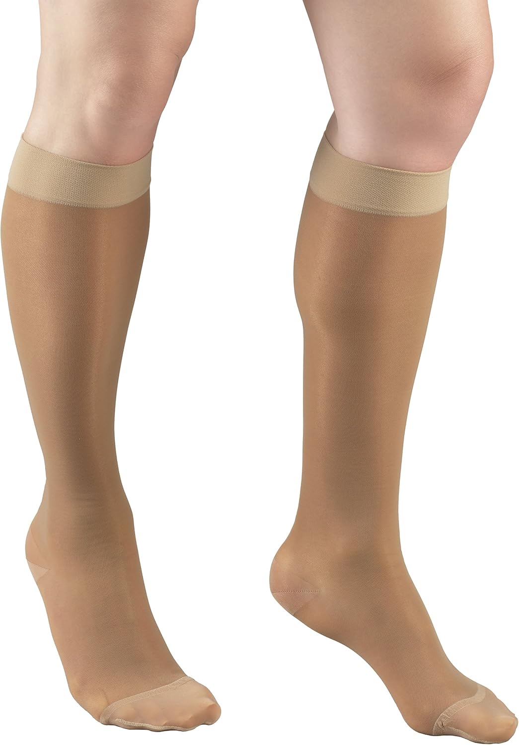 Sheer Compression Stockings, 15-20 mmHg, Women's Knee High Length, 20 Denier, Nude, Medium