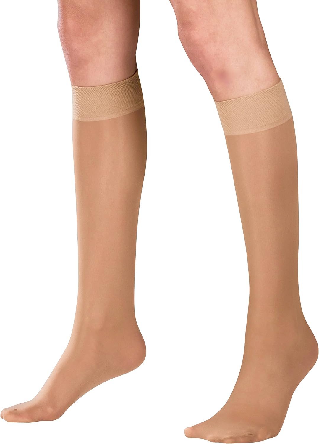 Sheer Compression Stockings, 15-20 mmHg, Women's Knee High Length, 20 Denier, Nude, Medium