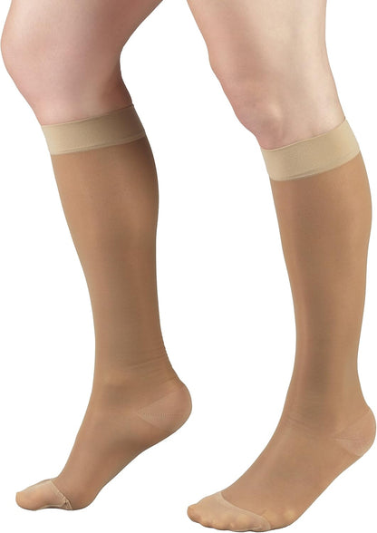 Sheer Compression Stockings, 15-20 mmHg, Women's Knee High Length, 20 Denier, Nude, Medium