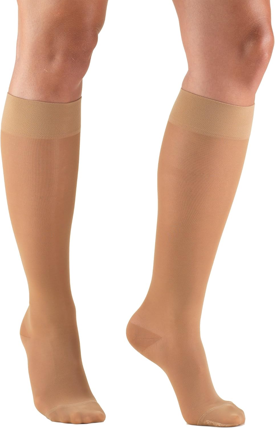 Sheer Compression Stockings, 15-20 mmHg, Women's Knee High Length, 20 Denier, Nude, Medium