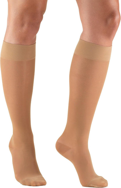 Sheer Compression Stockings, 15-20 mmHg, Women's Knee High Length, 20 Denier, Nude, Medium