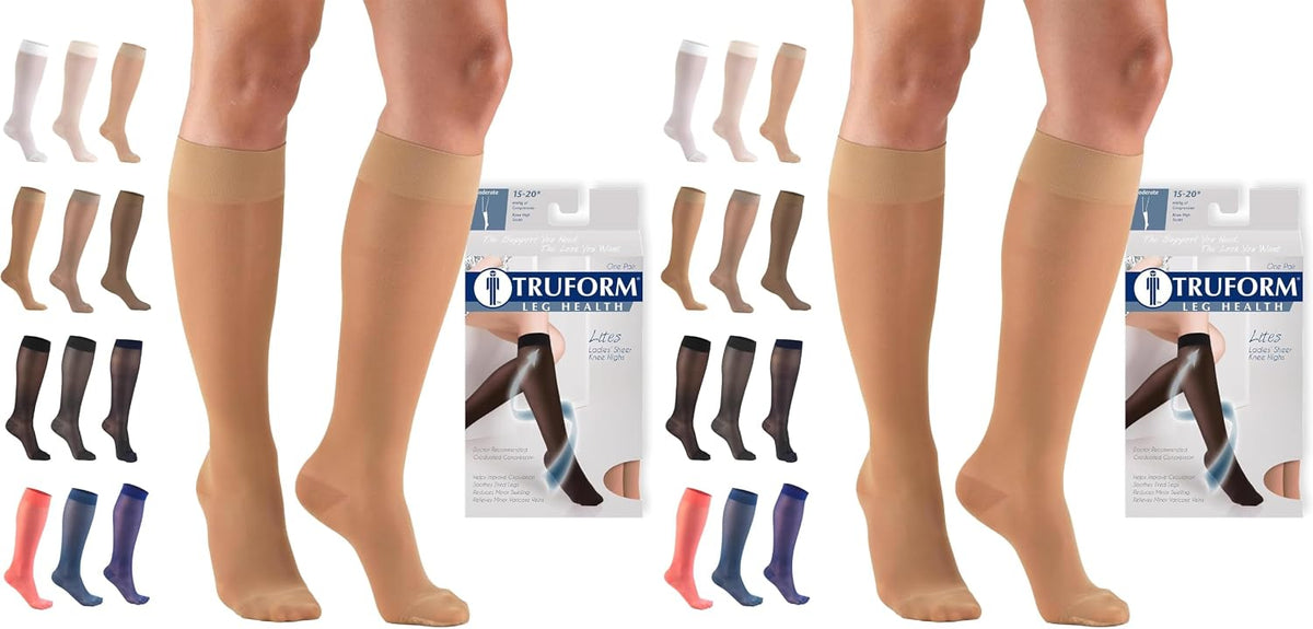 Sheer Compression Stockings, 15-20 mmHg, Women's Knee High Length, 20 Denier, Nude, Medium
