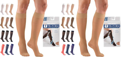 Sheer Compression Stockings, 15-20 mmHg, Women's Knee High Length, 20 Denier, Nude, Medium
